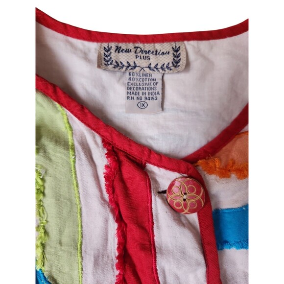 New Directions Plus Patchwork Jacket Womens 1X Linen Cotton Artsy Multicolor - Picture 6 of 8
